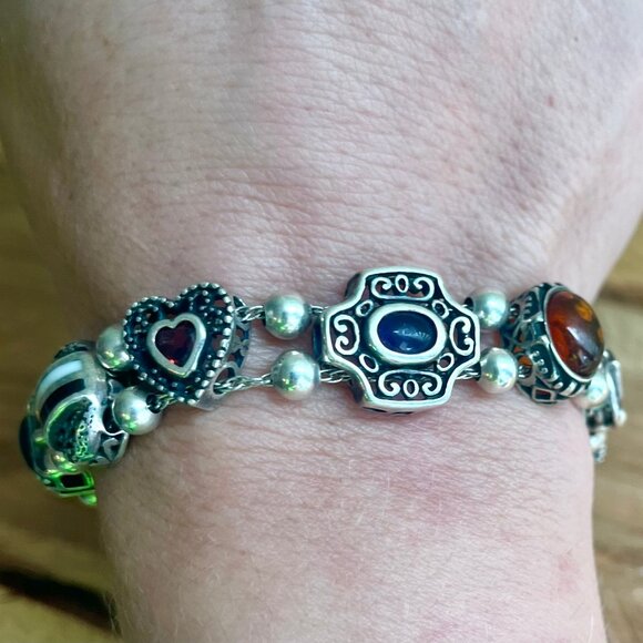 Vintage Sterling Silver Multi-gemstone Slider Bracelet - Picture 1 of 7